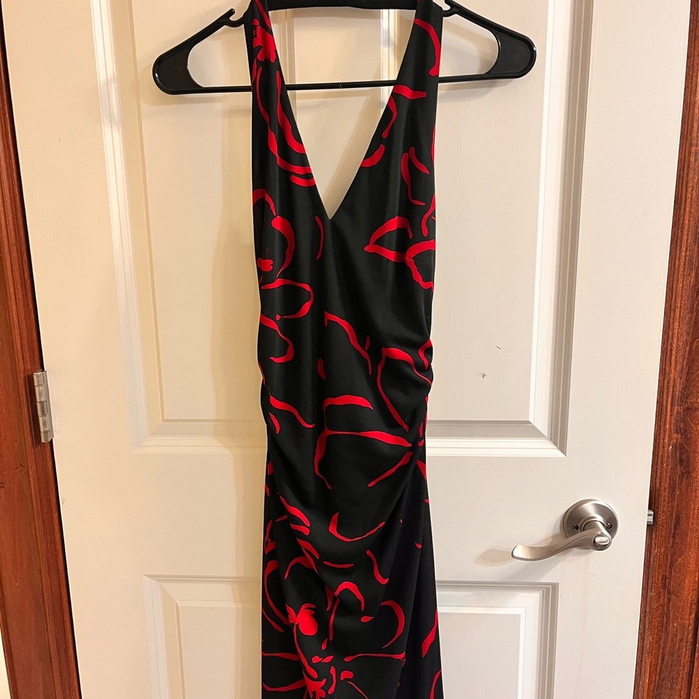 David Meister Black and Red Backless Dress